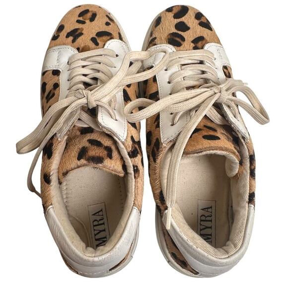 Myra Bag Sz 7.5 38 Leopard Hairon Leather Platform Sneakers Casual Mob Wife Fur - Picture 10 of 15
